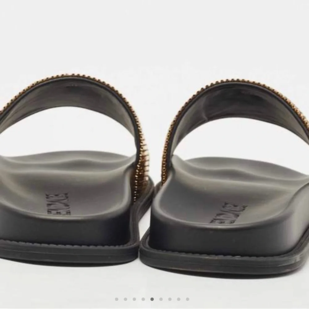NWT FENDI NIB BLK/GOLD METAL MESH LOGO POOL SLIDES MADE IN ITALY 39EU 8.5 - Picture 5 of 14